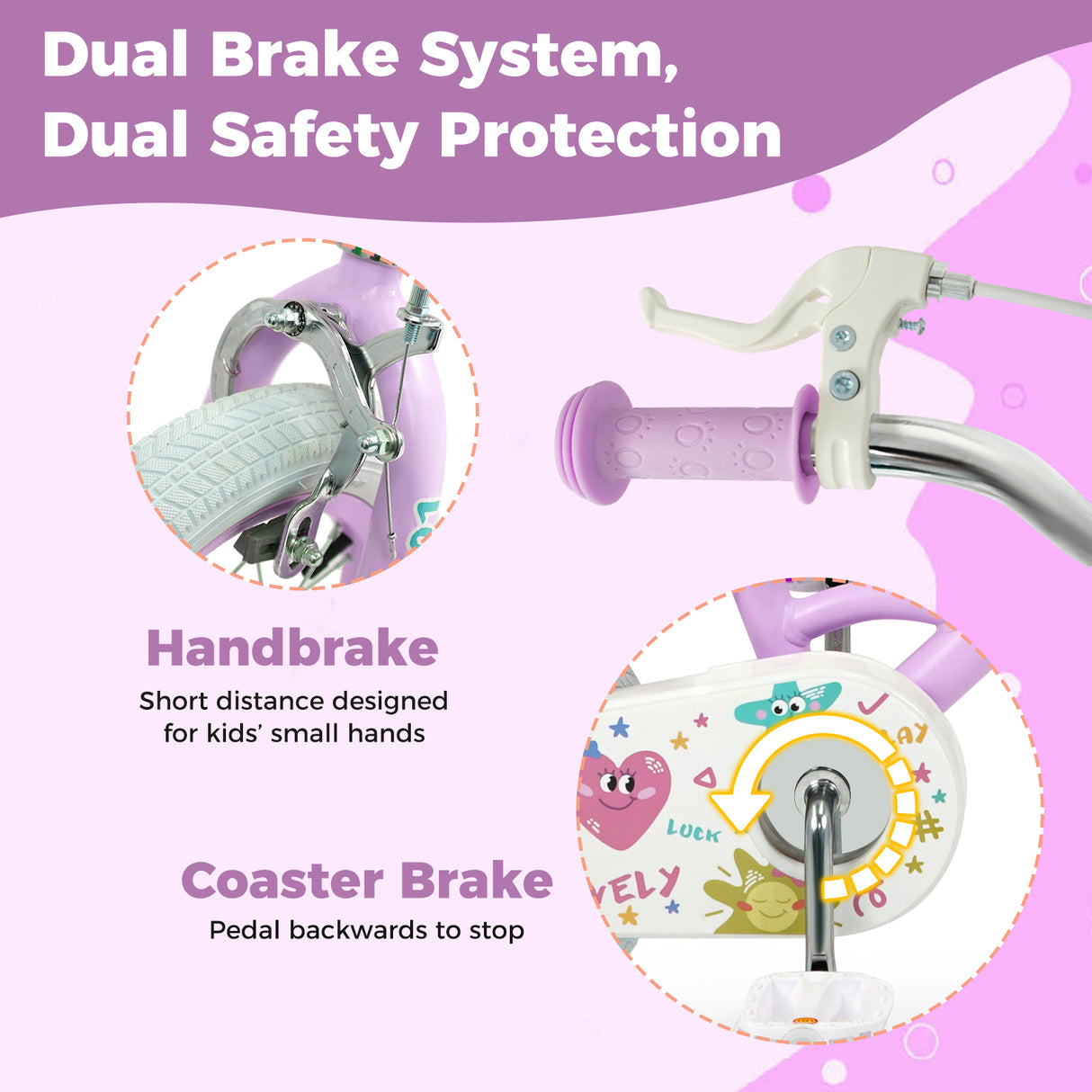 14 Inch Kids Bike Adjustable for 3-8 Years Old Children Purple - Stars & Moon