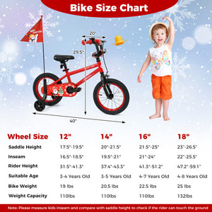 14 Inch Kids Bike Adjustable with Christmas Music & Flag for Aged 4-5 Years Old