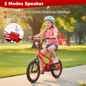 14 Inch Kids Bike Adjustable with Christmas Music & Flag for Aged 4-5 Years Old