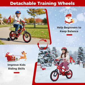 14 Inch Kids Bike Adjustable with Christmas Music & Flag for Aged 4-5 Years Old