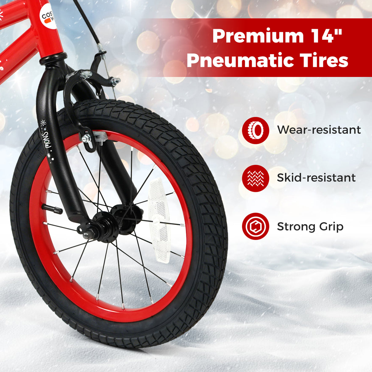 14 Inch Kids Bike Adjustable with Christmas Music & Flag for Aged 4-5 Years Old