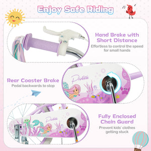 14 Inch Kids Bike Adjustable with Basket and Streamers Purple - Princess of the Sea Theme