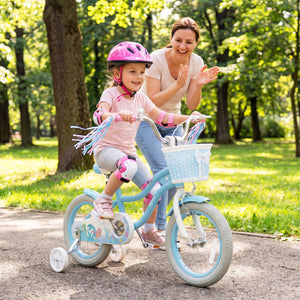 14 Inch Kids Bike Adjustable with Basket and Streamers Blue for Kids Aged 3-5 Years Old - Princess of the Sea Theme
