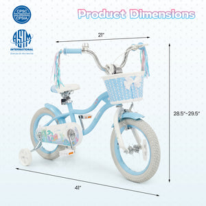 14 Inch Kids Bike Adjustable with Basket and Streamers Blue for Kids Aged 3-5 Years Old - Princess of the Sea Theme