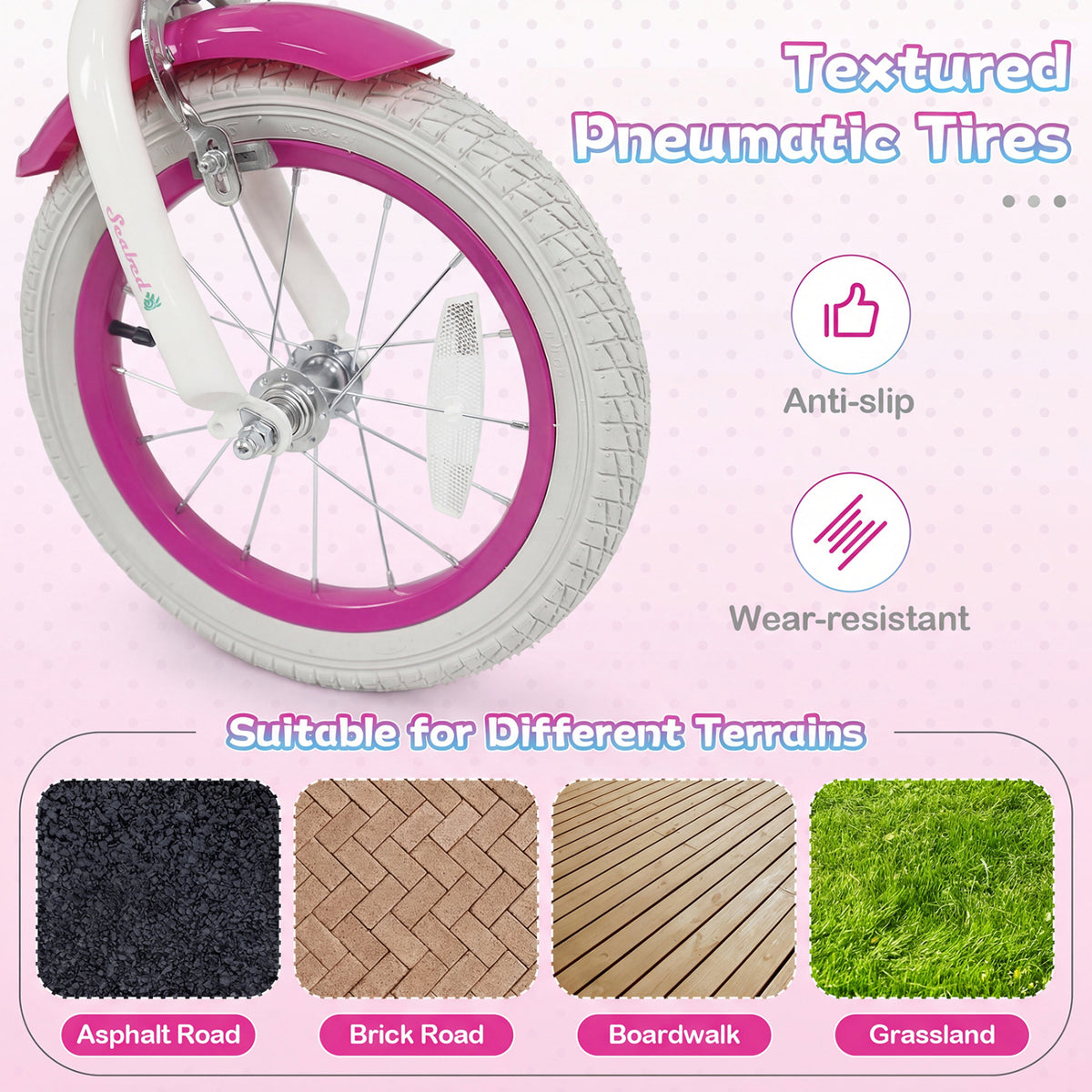 14-Inch Kids Bike Adjustable with Basket and Streamers Rose Red - Princess of the Sea Theme