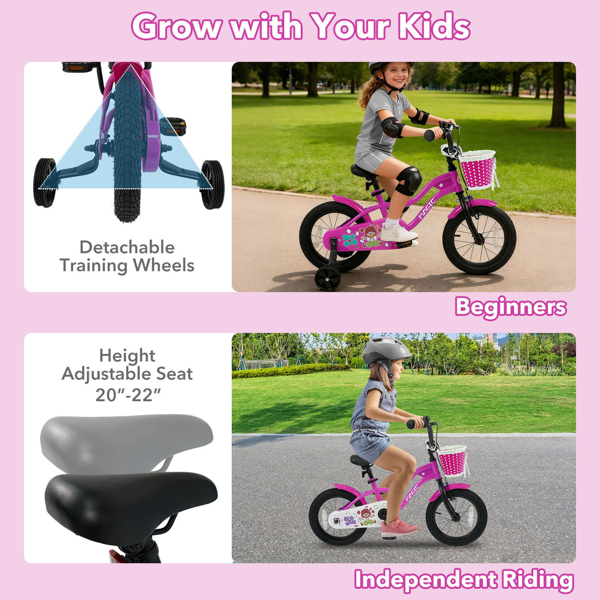 14 Inch Kids Bike with Training Wheels for Aged 3-5 Years Old - Magic Rose