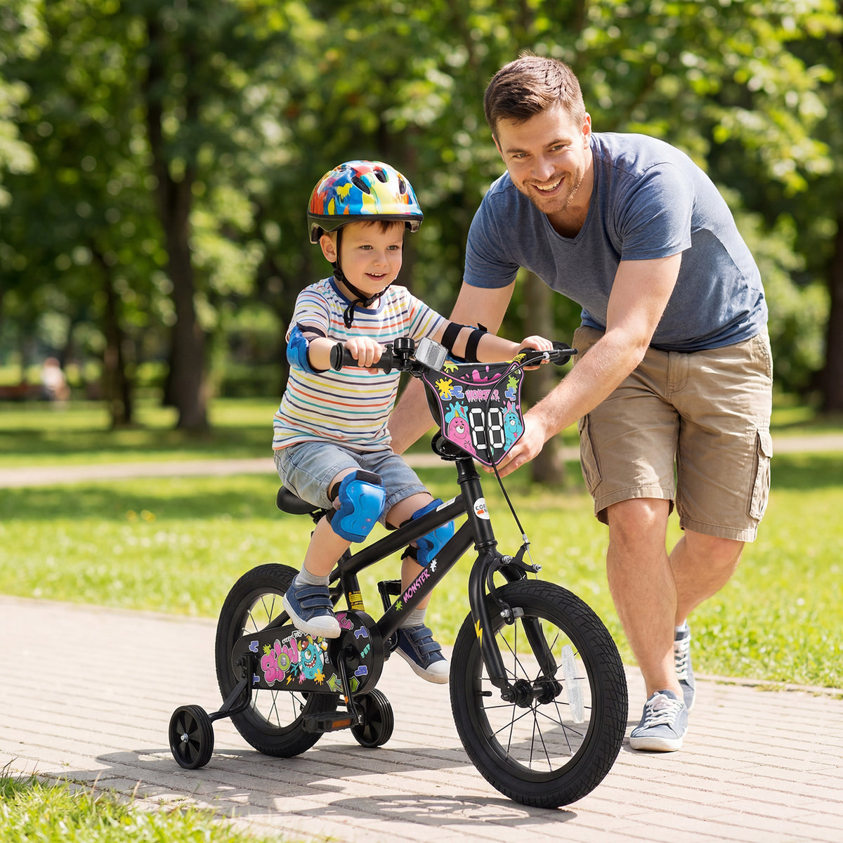 14 Inch Kids Bike with Training Wheels for Ages 3-5 Years Old Black- Street Art Time