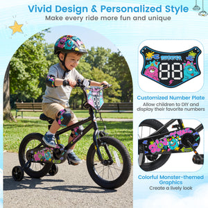 14 Inch Kids Bike with Training Wheels for Ages 3-5 Years Old Black- Street Art Time