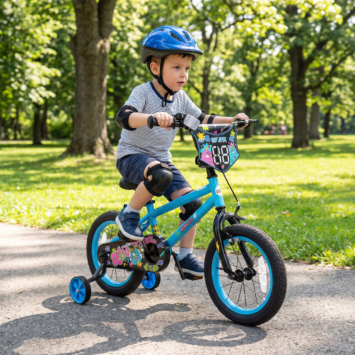 14 Inch Kids Bike with Training Wheels for Ages 3-5 Years Old Blue- Street Art Time