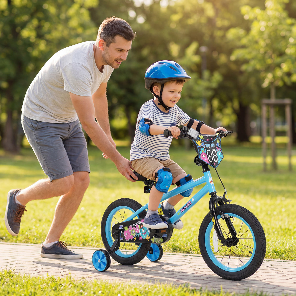 14 Inch Kids Bike with Training Wheels for Ages 3-5 Years Old Blue- Street Art Time