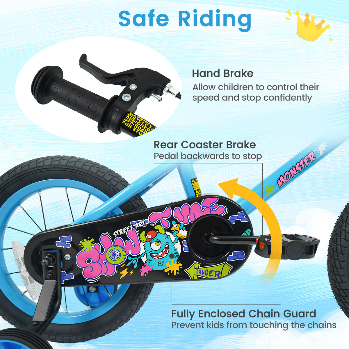 14 Inch Kids Bike with Training Wheels for Ages 3-5 Years Old Blue- Street Art Time