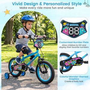 14 Inch Kids Bike with Training Wheels for Ages 3-5 Years Old Blue- Street Art Time