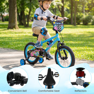 14 Inch Kids Bike with Training Wheels for Ages 3-5 Years Old Blue- Street Art Time