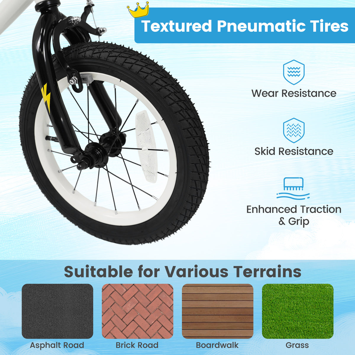 14 Inch Kids Bike with Training Wheels for Ages 3-5 Years Old White- Street Art Time