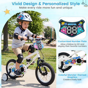 14 Inch Kids Bike with Training Wheels for Ages 3-5 Years Old White- Street Art Time