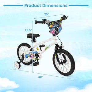 14 Inch Kids Bike with Training Wheels for Ages 3-5 Years Old White- Street Art Time