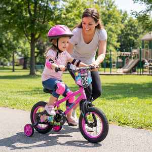 14 Inch Kids Bike with Training Wheels for Ages 3-5 Years Old Pink- Street Art Time
