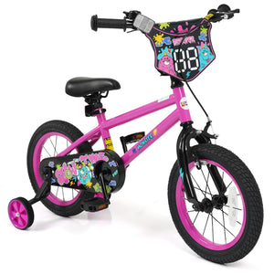 14 Inch Kids Bike with Training Wheels for Ages 3-5 Years Old Pink- Street Art Time