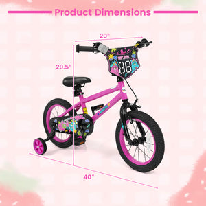 14 Inch Kids Bike with Training Wheels for Ages 3-5 Years Old Pink- Street Art Time