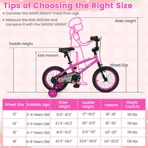 14 Inch Kids Bike with Training Wheels for Ages 3-5 Years Old Pink- Street Art Time