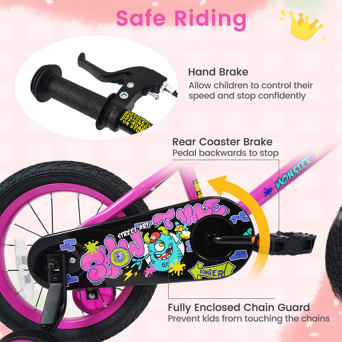 14 Inch Kids Bike with Training Wheels for Ages 3-5 Years Old Pink- Street Art Time