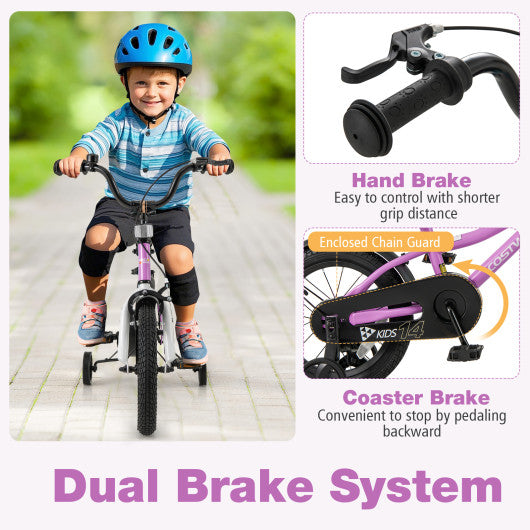 Kids Bike 14-Inch Children Training Bicycle with 2 Brake for 3-5 Years Old