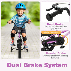 Kids Bike 14-Inch Children Training Bicycle with 2 Brake for 3-5 Years Old