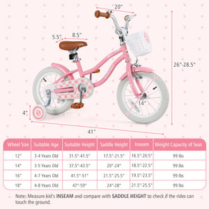 14 Inch Kids Bike with Training Wheels and Basket for Boys Girls 3-5 Years Old-14 inches