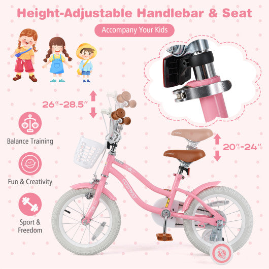 14 Inch Kids Bike with Training Wheels and Basket for Boys Girls 3-5 Years Old-14 inches