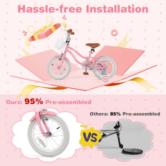 14 Inch Kids Bike with Training Wheels and Basket for Boys Girls 3-5 Years Old-14 inches
