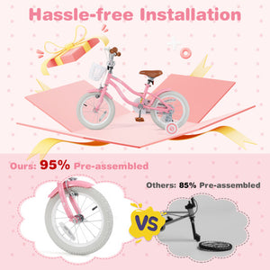 14 Inch Kids Bike with Training Wheels and Basket for Boys Girls 3-5 Years Old-14 inches