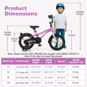 Kids Bike 14-Inch Children Training Bicycle with 2 Brake for 3-5 Years Old