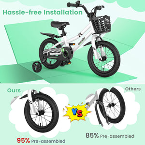 14 Inch Kids Bike with 2 Training Wheels for 3-5 Years Old-Black & White