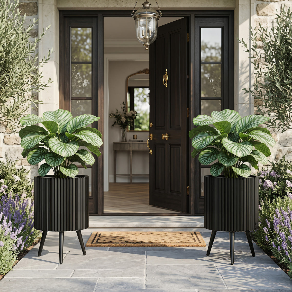 14 Inch Plant Pot with Stand and Tapered Legs for Garden