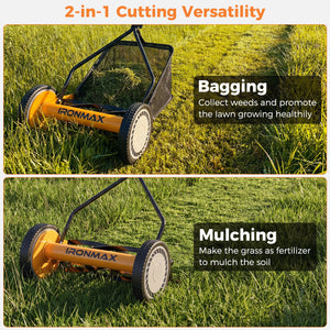 14 Inch Push Lawn Mower with 5 Steel Blades and Grass Catcher Bag-Orange