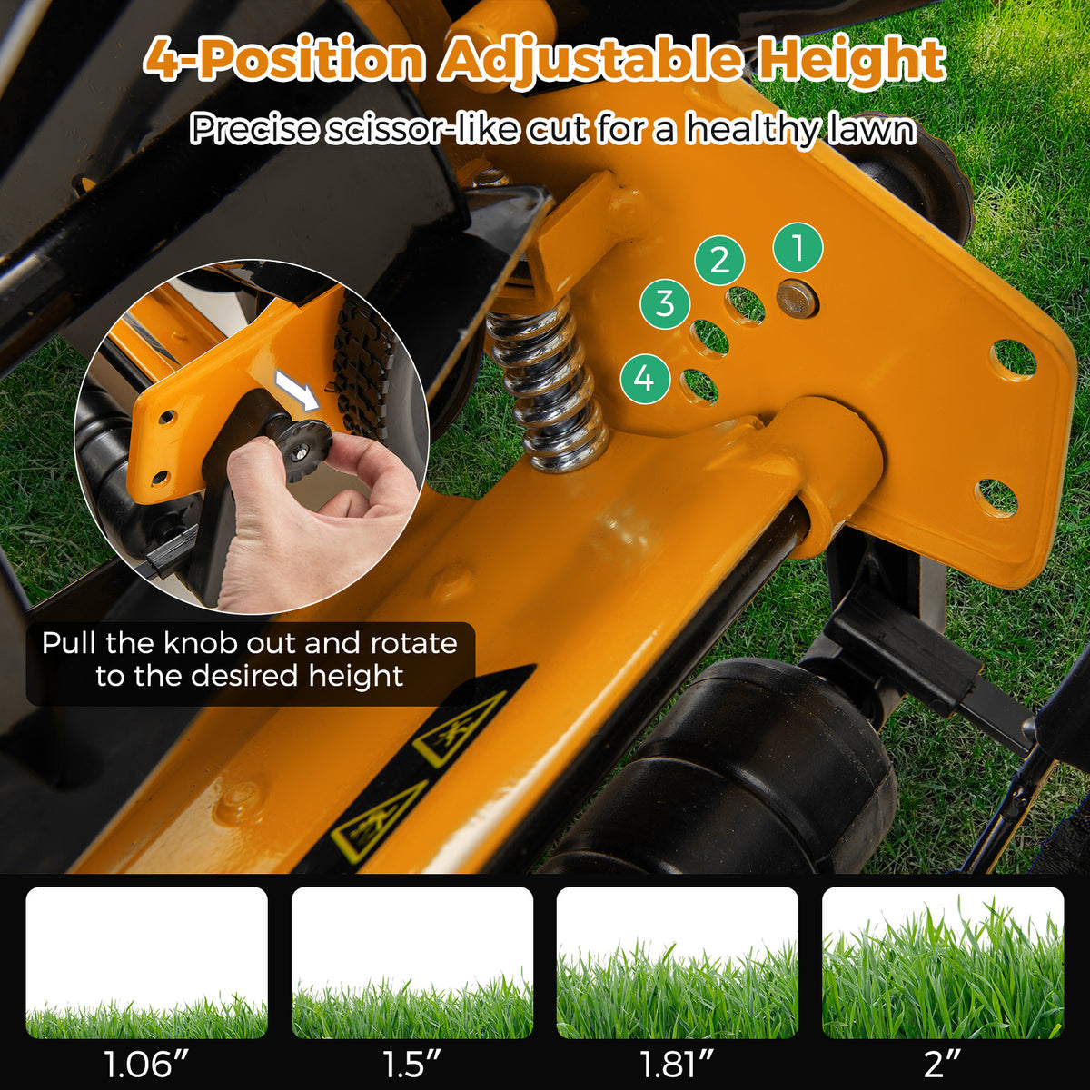 14 Inch Push Lawn Mower with 5 Steel Blades and Grass Catcher Bag-Orange