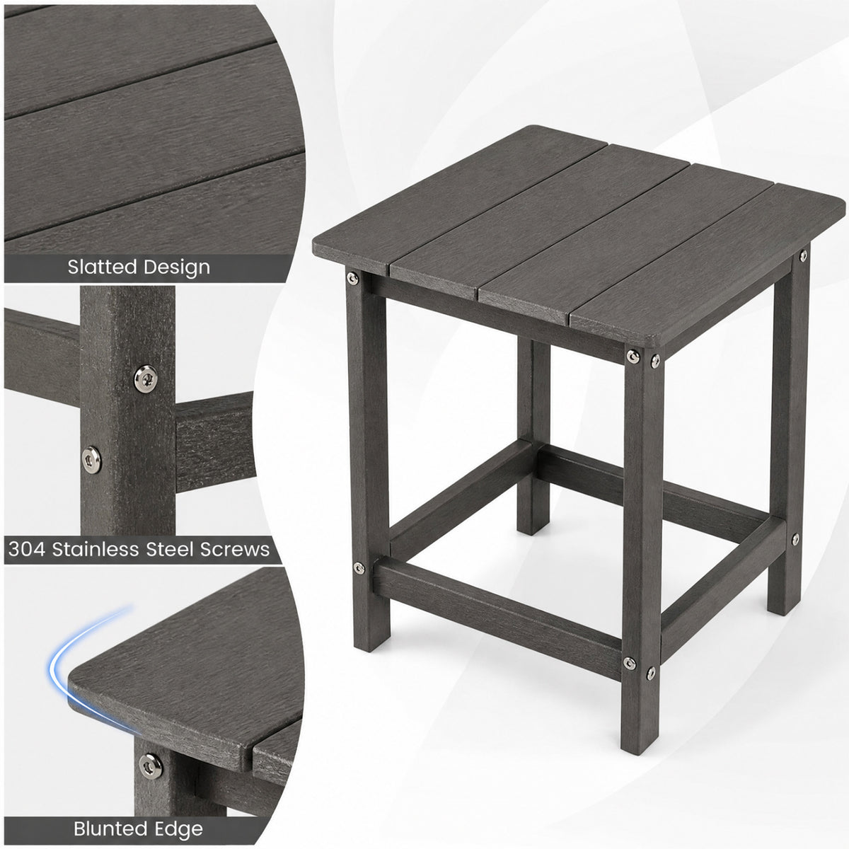 14 Inch Square Weather-Resistant Adirondack Side Table-Gray