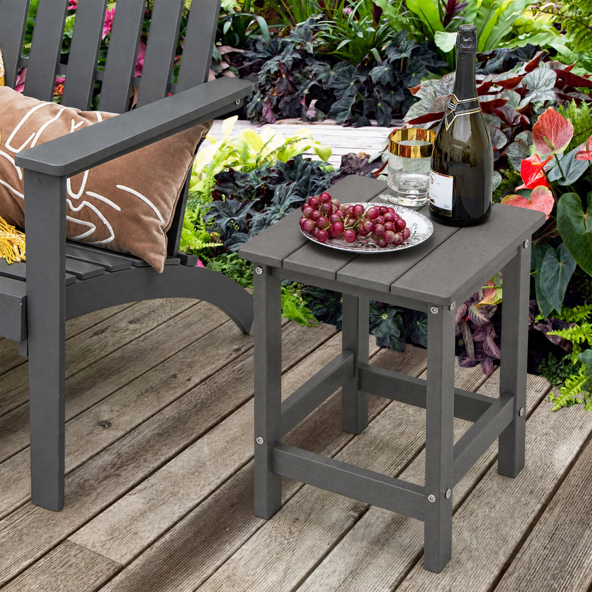 14 Inch Square Weather-Resistant Adirondack Side Table-Gray