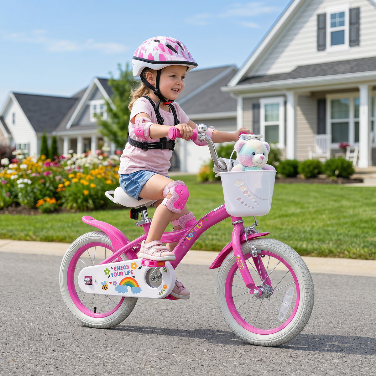 14 Inches Girls Bike for 3-5 Years Old with Basket - Spring Party  Pink