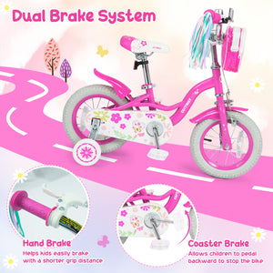 14 Inches Girls Bike with Front Bag and Streamers for 3-5 Years Pink