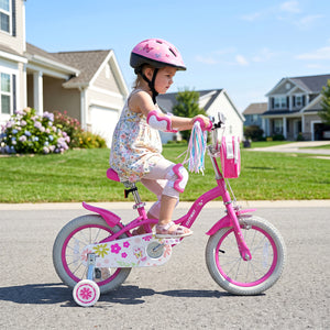 14 Inches Girls Bike with Front Bag and Streamers for 3-5 Years Pink