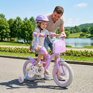 14 Inches Girls Bike with Front Bag and Streamers for 3-5 Years Purple