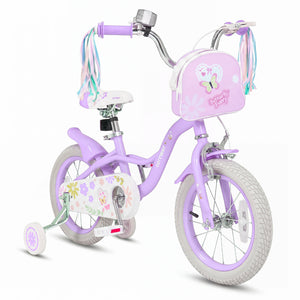 14 Inches Girls Bike with Front Bag and Streamers for 3-5 Years Purple