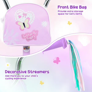 14 Inches Girls Bike with Front Bag and Streamers for 3-5 Years Purple