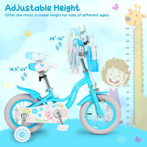 14 Inches Girls Bike with Front Bag and Streamers for 3-5 Years Blue