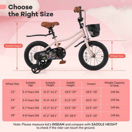 14 Inches Kids Bike with Basket and Adjustable Handlebar for 3-5 Years Old