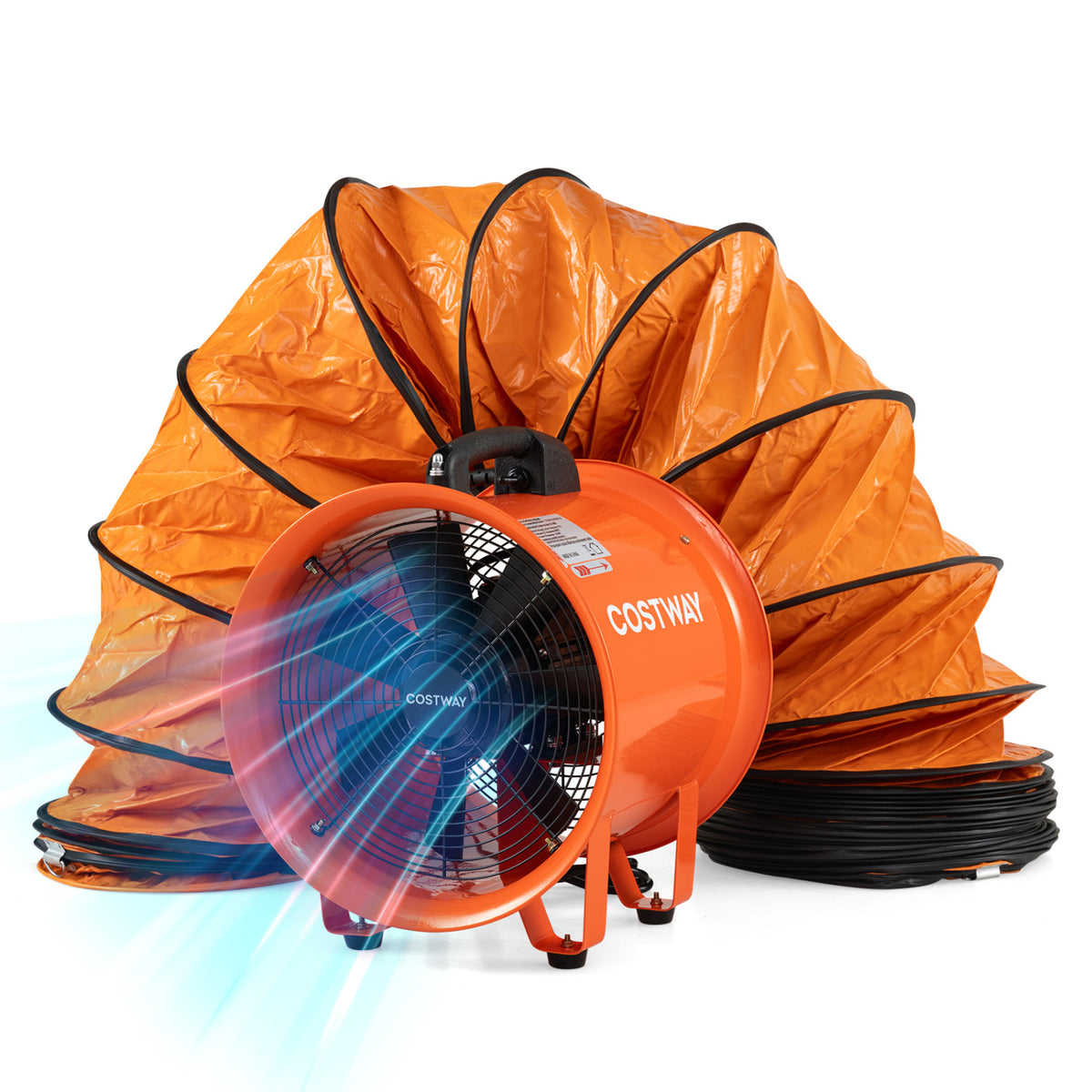 14" Industrial Blower Fan with 25 FT Flexible Duct Hose-Orange
