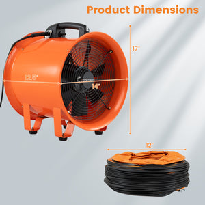 14" Industrial Blower Fan with 25 FT Flexible Duct Hose-Orange