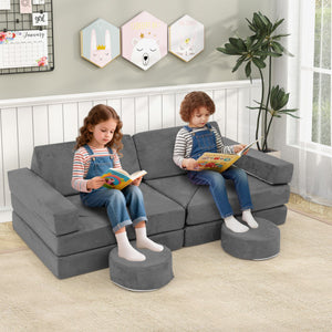 14 PCS Modular Kids Play Couch for Playroom and Bedroom-Gray