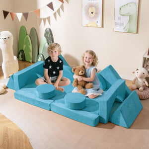 14 PCS Modular Kids Play Couch for Playroom and Bedroom-Blue